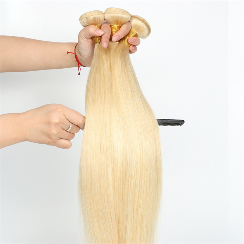 Fabeauty 1/3/4 613 Blonde Straight Hair Bundles Brazilian Remy Weave Weft Human Hair Extensions Honey Blonde Bundles 8 - 40 Inch