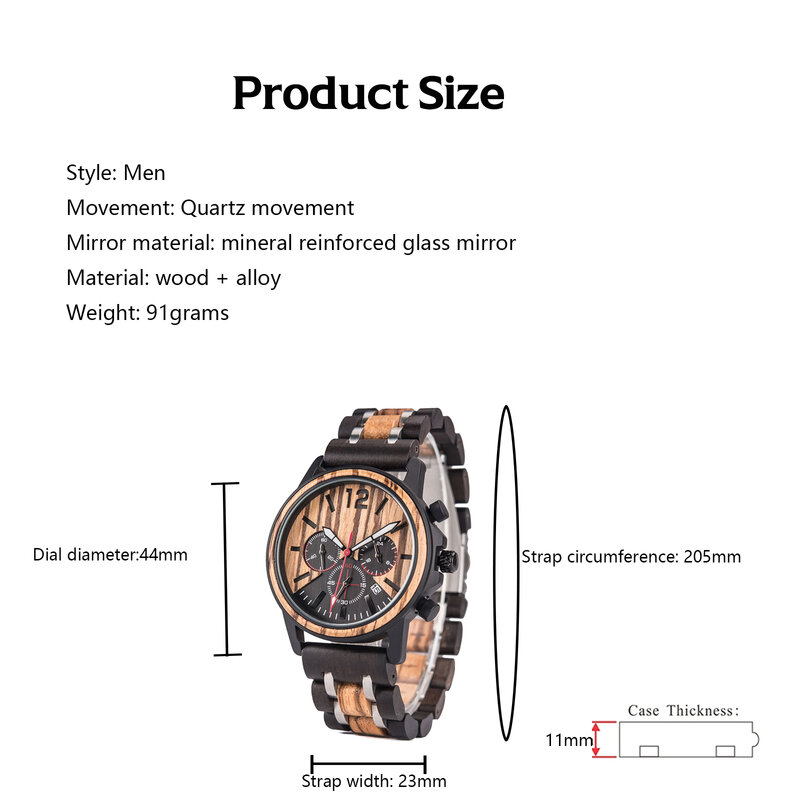 Heren Houten Quartz Horloges, Luxe Sport Display Kalender Horloge, Beste Cadeau Voor Mannen, Armband