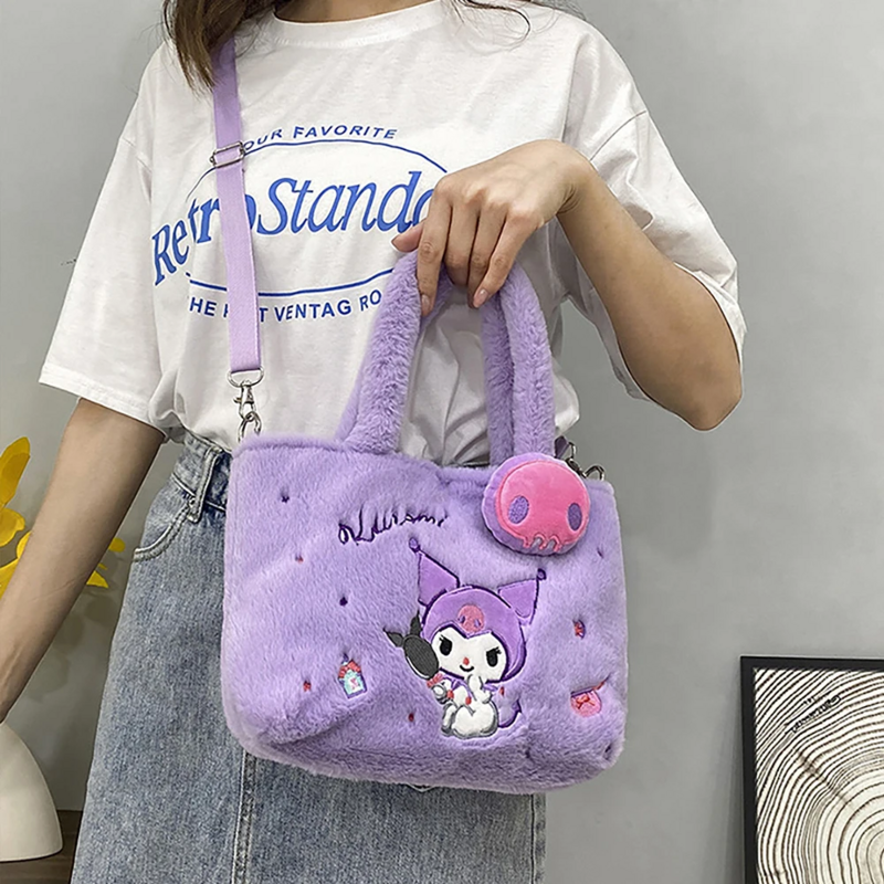 Sanrio-Bolso de felpa de Hello Kitty para mujer, bolsa Kawaii Kuromi My Melody, bolso de mano de Anime de dibujos animados, Cinnamoroll, bolsas de almacenamiento, regalos para niñas