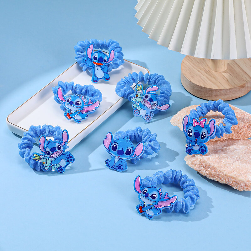 10 pz Disney Stitch corda per capelli acrilico simpatico cartone animato figura blu elastico copricapo elastico ragazza bambini accessori per capelli regali