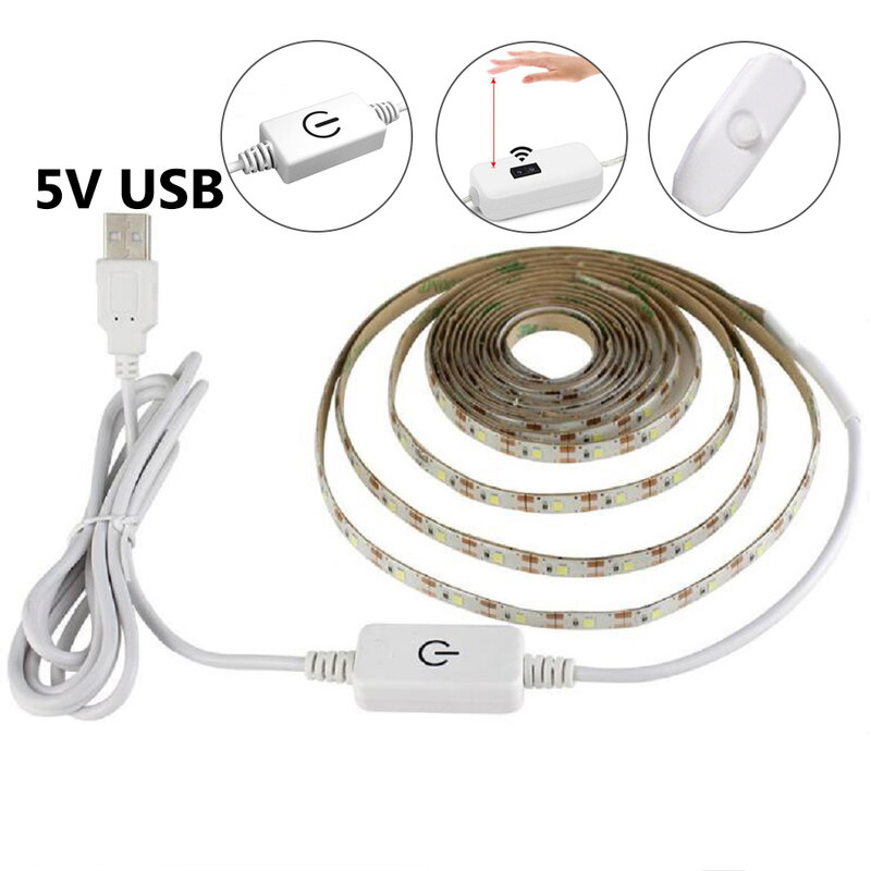 スイープセンサー付きLEDストリップライト,USB付き,キッチン,ルーム,装飾用バックライト,タッチ調光器,5v,1m, 5m