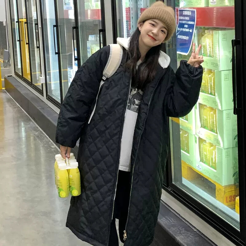 Lingge-Abrigo acolchado de algodón para mujer, chaqueta de longitud media, versión coreana, elegante, estilo Hong Kong, invierno, 2022