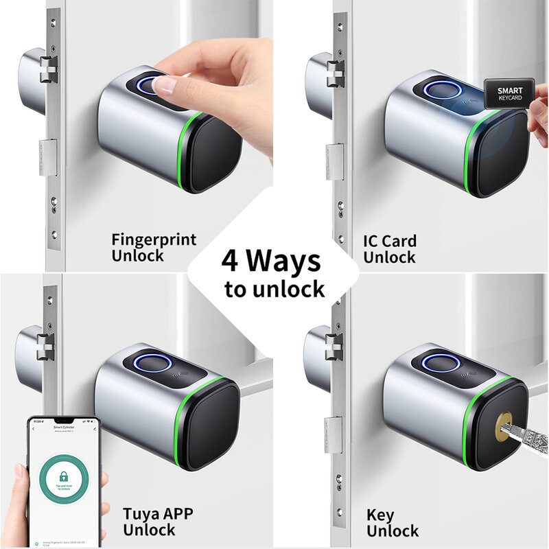 Zemismart Tuya Ble Smart Elektronische Deurslot Diy Cilinder Core Vingerafdruk App Toetsen Ic Card Unlock Voor Thuis Hotels Beveiliging