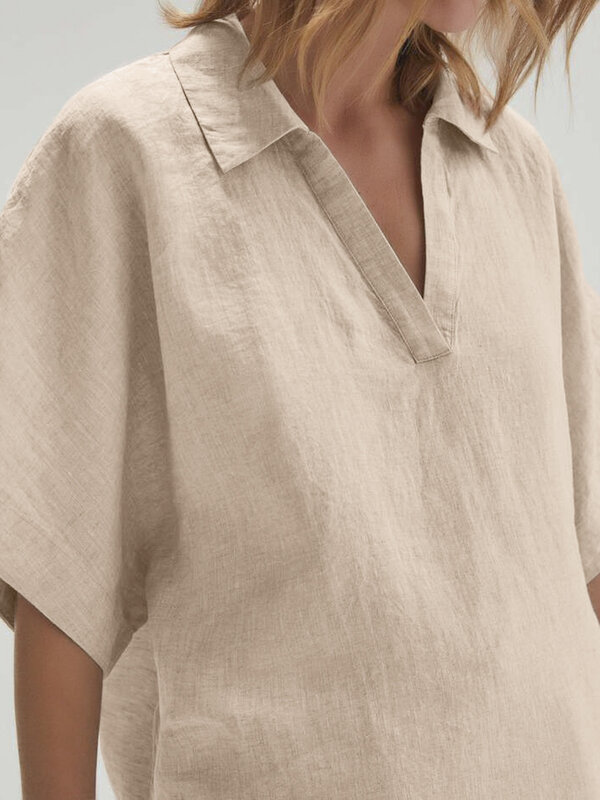 Hiloc-Pijama de algodão cáqui feminino, pijama de meia manga, pijama com gola V, terno doméstico para primavera, calças soltas, 2023