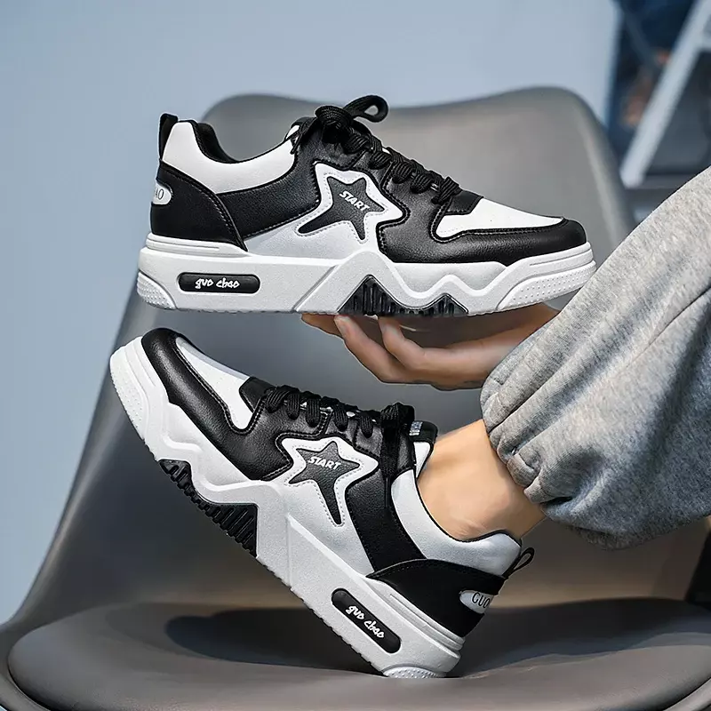 Nieuwe Herfst Heren Sneakers Comfortabele Plateauschoenen Voor Heren 2024 Trendy Gevulkaniseerde Schoenen Met Veters Witte Casual Sneakers