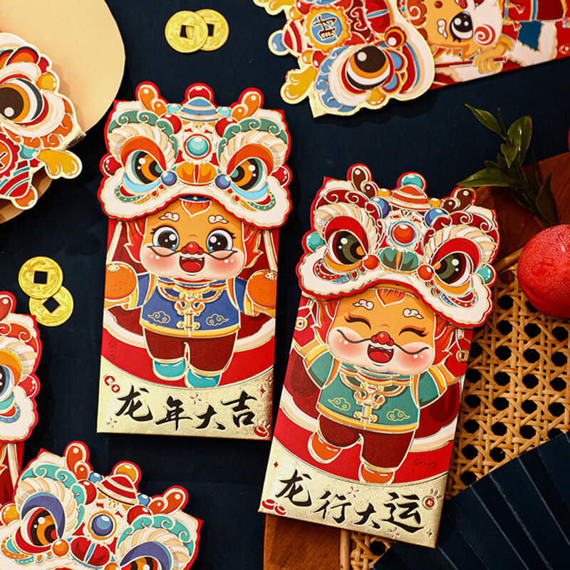 New Year Lucky Money Bag Chinese Cartoon Red Packets The Year Of Dragon Lunar Year Decoration For Boys Girls Newborn 4 Pcs