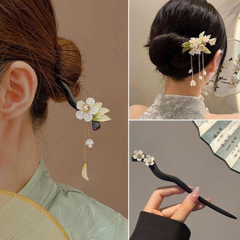 Tradisional Cina gaya Retro kayu alat penata rambut rumbai tongkat rambut jepit rambut aksesoris perhiasan jepit rambut