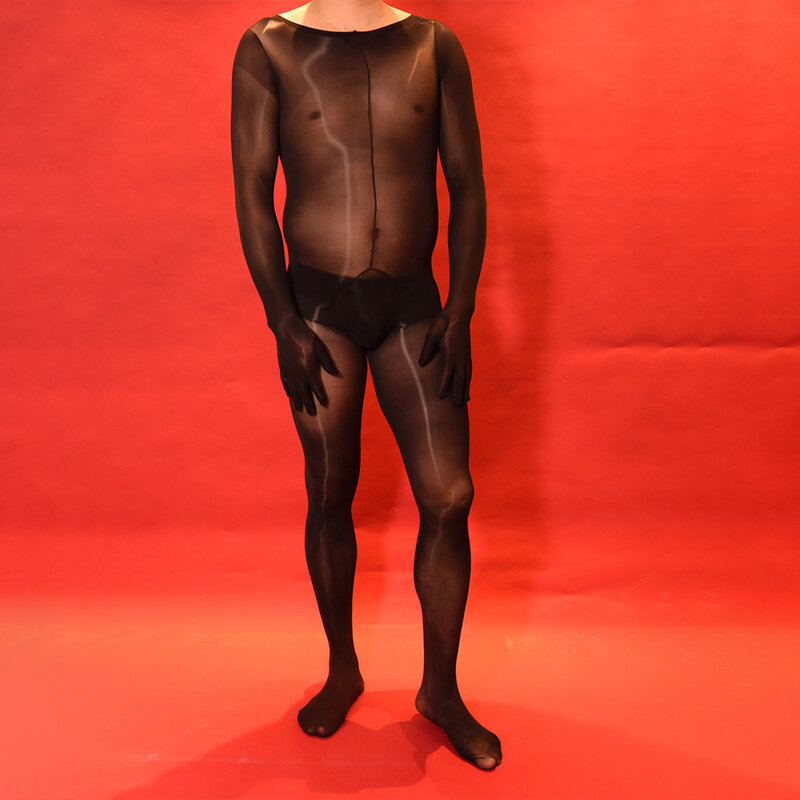Bodysuit brilhante para homens, veja através das meias de corpo puro, calças justas ultra finas, bodysuits 8D