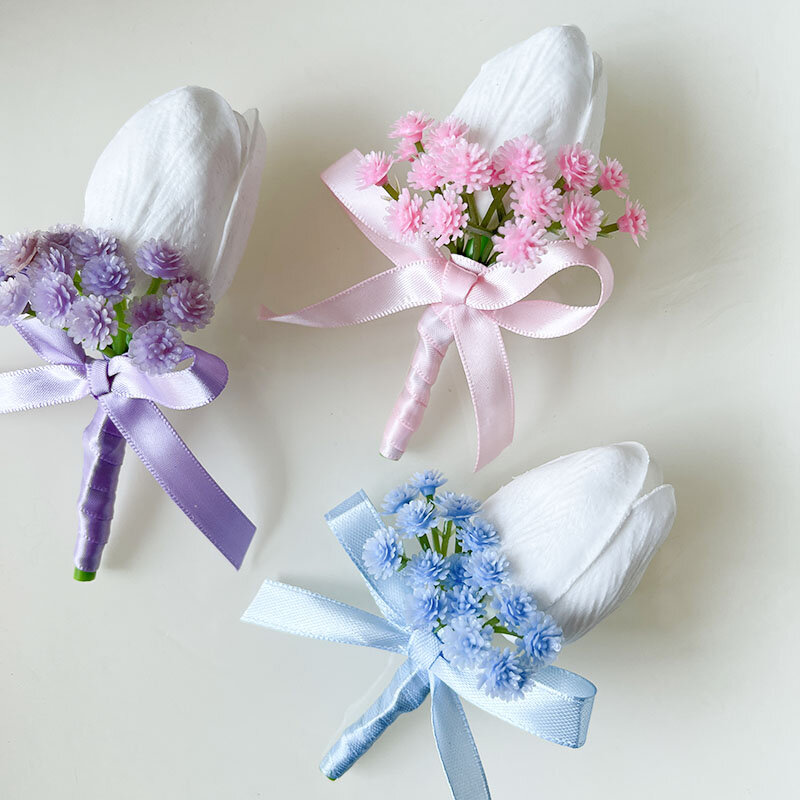 Broche de flores para fiesta de graduación, ramillete de tulipán Artificial de PU, accesorios de boda, alfiler de traje con ojal, boda
