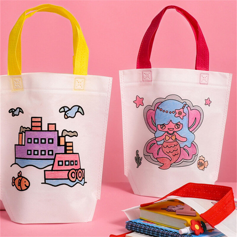 Blank Non-Woven Handbag for women Creative DIY Graffiti Cartoon Pattern Reusable Shopping Bag Cloth Canvas Eco Handle Bag Tote