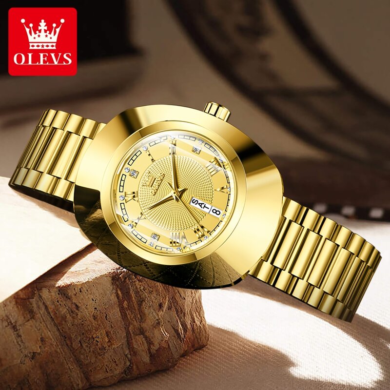 OLEVS-Luxo Feminino Tungstênio Aço Caso Ouro Quartz Watch, pulseira de aço inoxidável, impermeável, marca moda