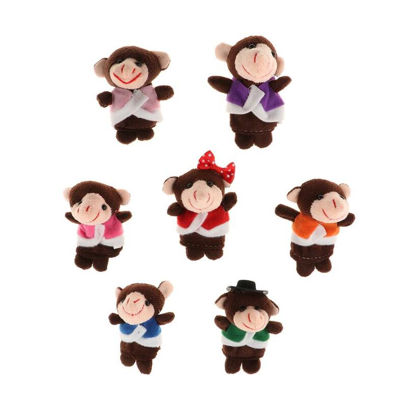 7 buah Set boneka jari, monyet lembut mewah-waktu boneka jari keluarga