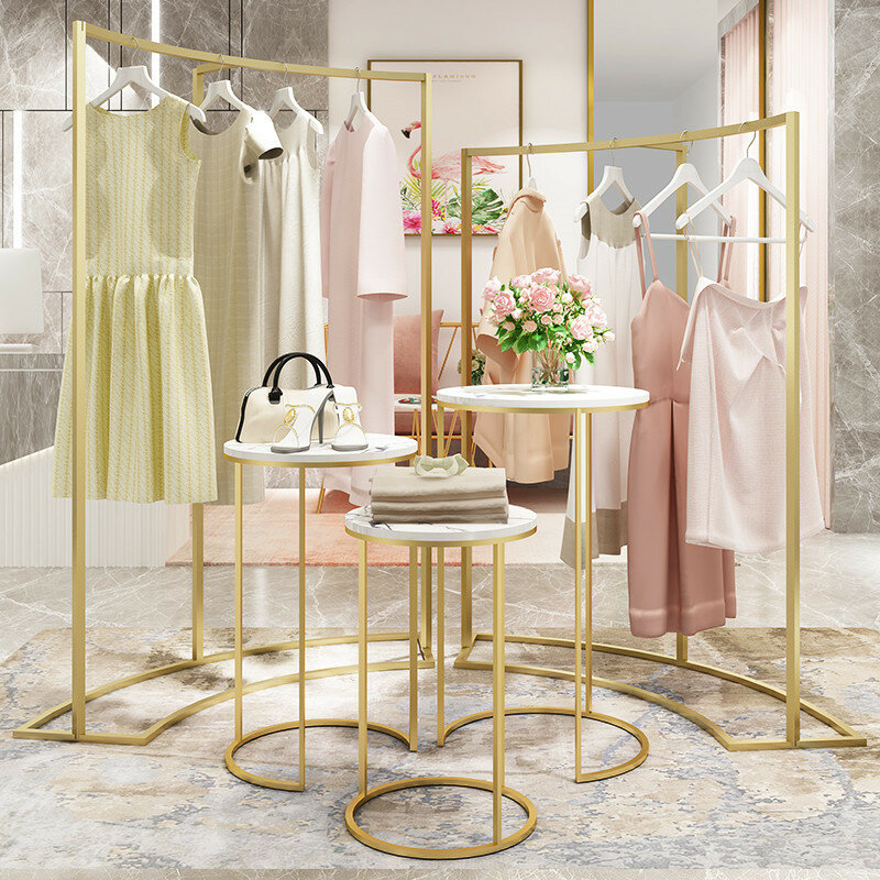 Benutzer definierte, Boutique-Shop kommerziellen Chrom Kleidungs stück Regal Metall Kleider ständer Gold Kleider ständer für Bekleidungs geschäft