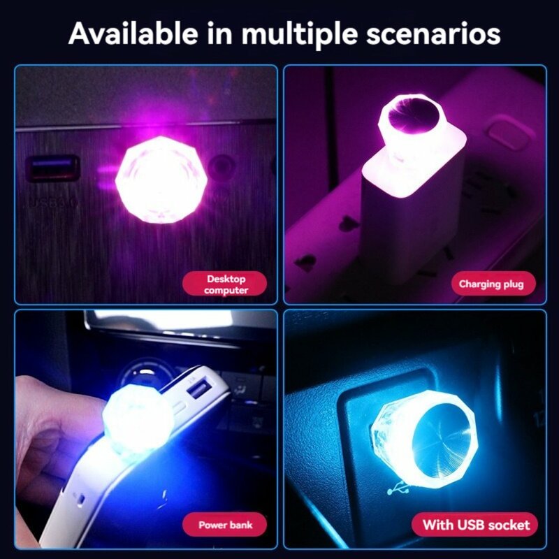 Lampu malam USB mobil, lampu suasana interior mobil baru 2024 USB lampu malam warna berkedip pengiriman cepat