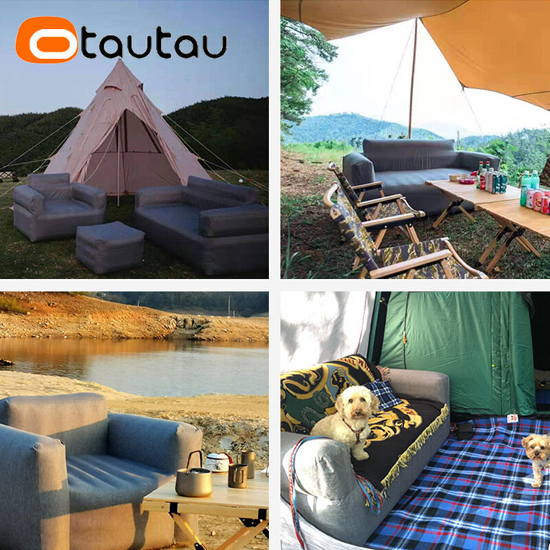 OTAUTAU-Outdoor Set Sofá inflável, impermeável, algodão, linho, jardim, Camping Sofá, portátil, dobrável, Space Saving Móveis, SF094