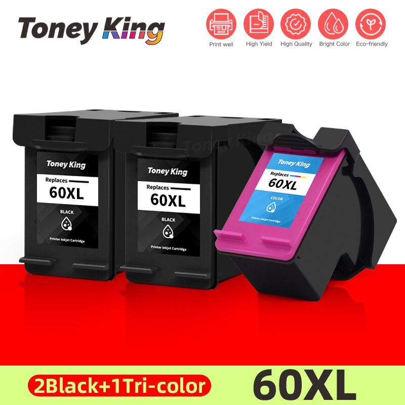 Cartuccia d'inchiostro ricaricata TONEY KING 60 60XL per cartucce d'inchiostro HP 60 XL stampante DeskJet D2530 D2545 F2430 F4224 F4440 F4480