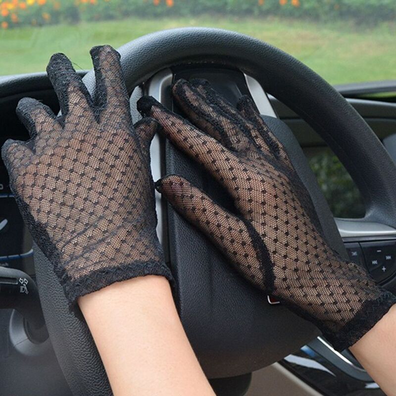 Guantes de malla de encaje para mujer, manoplas cortas de celosía, guantes de dedo para conducir