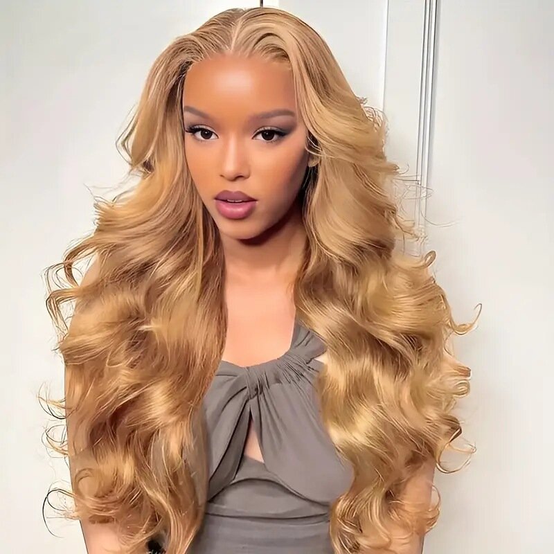 Long Wavy Blonde Wigs Lace Wig Women's Front Lace African Big Wavy Wig Set with Lace Headpiece Human Hair