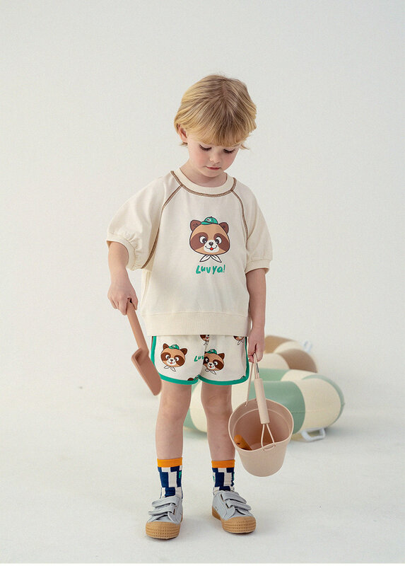 Jenny & Dave Spot 23 Zomer Nieuwe Kinder-Casual Broek, Kleine En Middelgrote Kinderen, Jongens En Meisjes, Cartoon Wasbeer Letters,