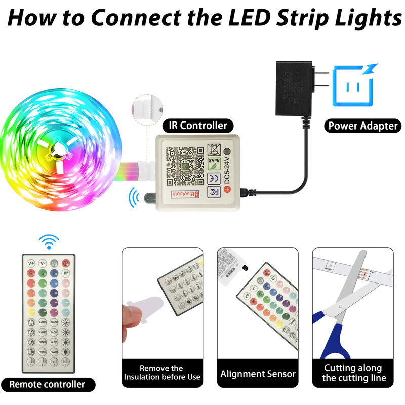 LED Strip Light RGB 3535 DC24V 44 Key Bluetooth APP Control With Pickup Function Suitable For House Decoration
