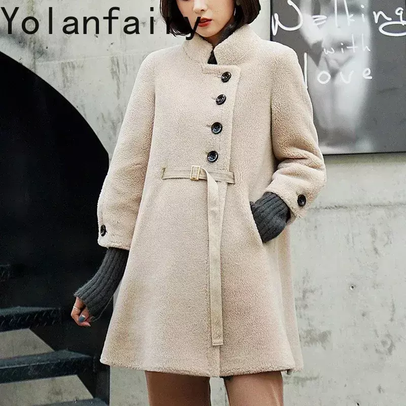 Manteau en Fourrure group pour Femme, Veste d'Hiver, Vêtements Vintage 2024 Laine, Tonte de Mouton, Style Coréen, 100%, Y-Hiver 282152