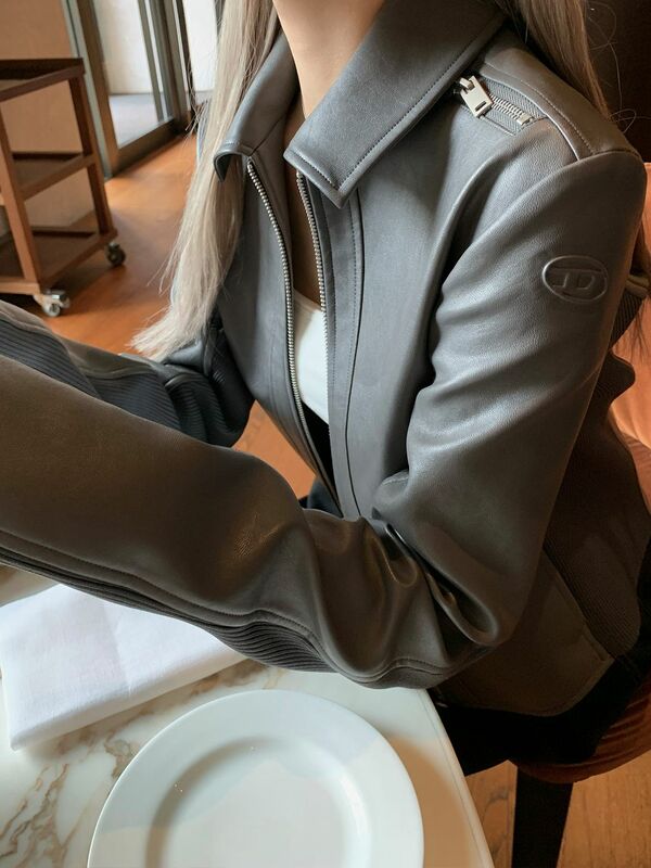 2024 고탄성 니트 패치워크 가죽 디자인, 편안하고 다목적 가죽 재킷