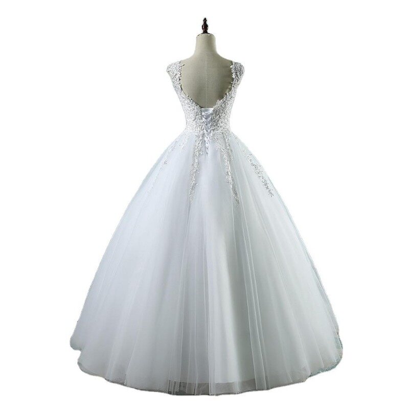Vestidos de casamento elegantes do laço para a senhora, Vestidos nupciais v-neck, Vestido de casamento feito sob encomenda, Plus Size, 2024