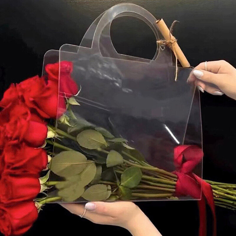 Sac à Main Transparent pour Bouquet de Fleurs Fraîches en l'horloge, Emballage Portable pour Festivals, ix, Rose GT, 1 Pièce