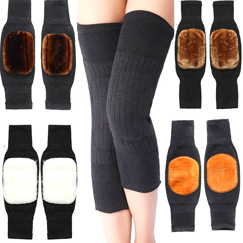 1 Pair Double Thick Cashmere Knee Pads Winter Men And Women Warm Non-slip High Elasticity Durable Wind And Cold Protective Gear