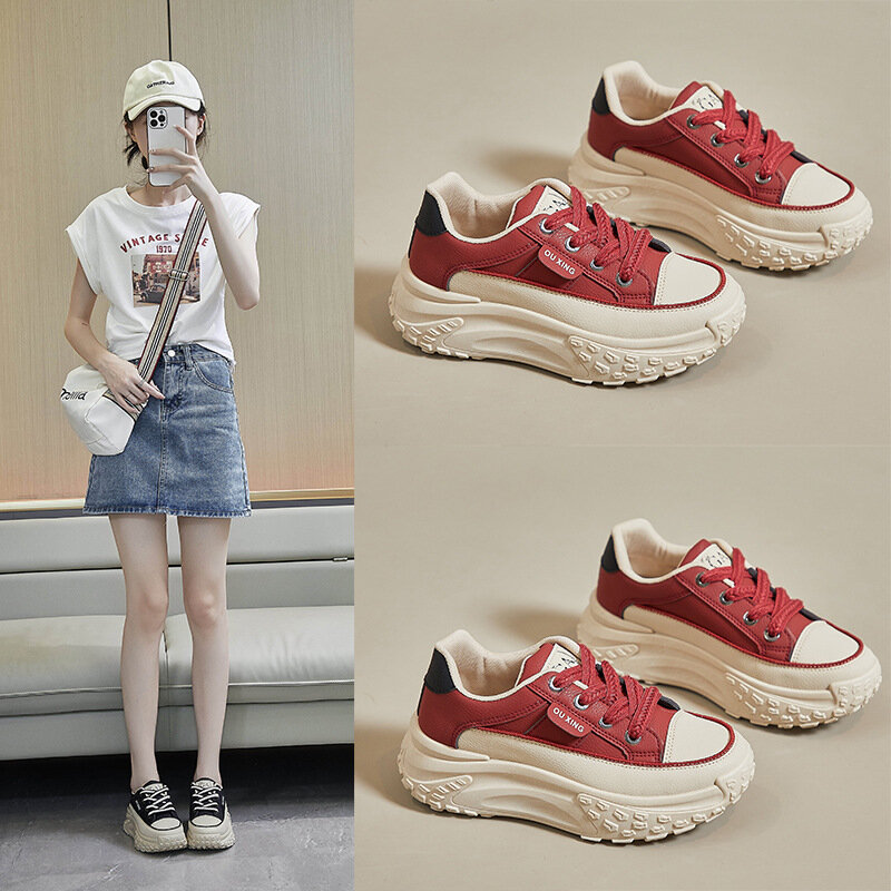 Женские весенние белые туфли в Корейском стиле, Молодежные уличные туфли для отдыха, женские туфли на платформе, увеличивающие рост