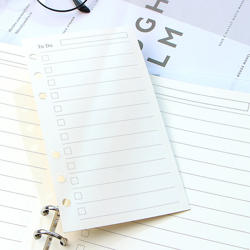 Recambio de cuaderno de hojas sueltas A5 A6, carpeta en espiral, página interior, diario, planificador mensual semanal para hacer lista, línea de puntos, cuadrícula en el interior del papel