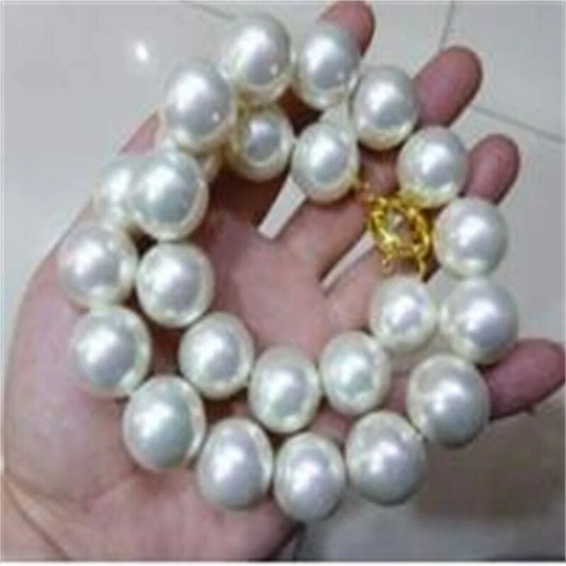 Rzadka ogromna 16mm biała perła z muszli z morza południowego naszyjnik 18 "AAA +