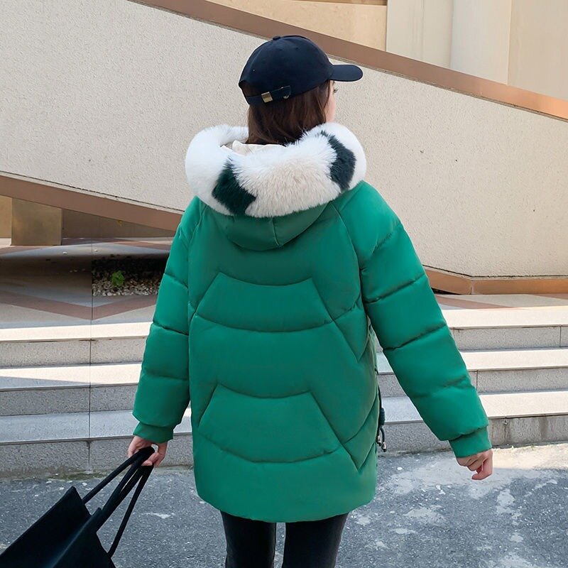 Женское пуховое пальто средней длины, свободная Толстая парка из хлопка с капюшоном, верхняя одежда большого размера, зима 2023