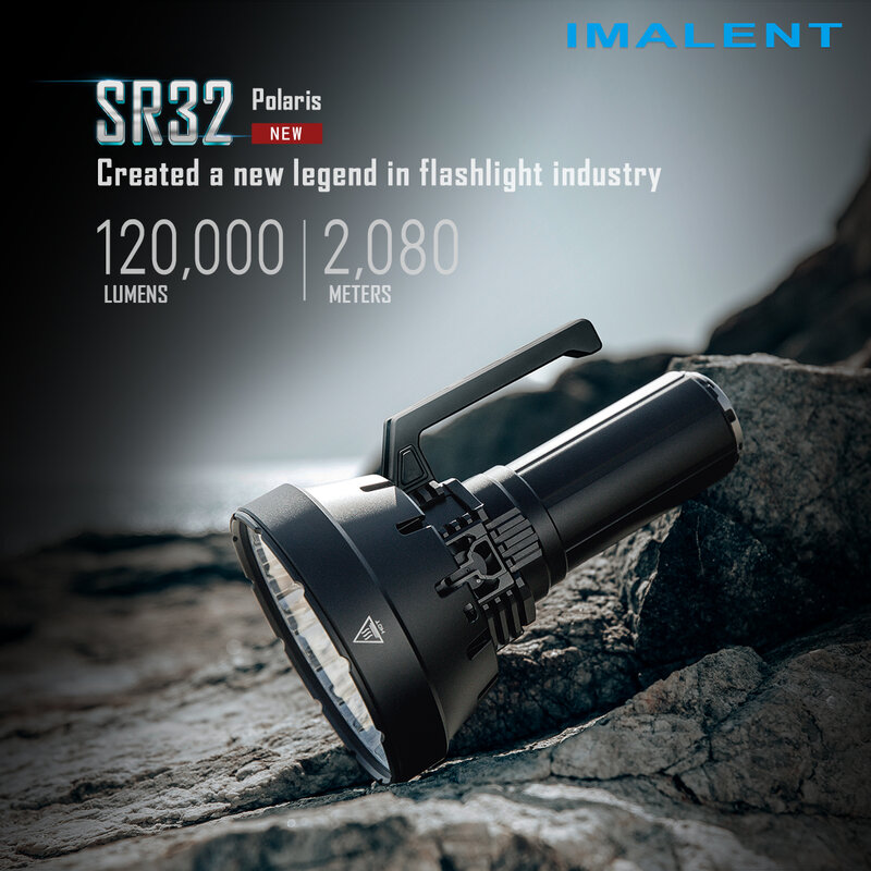 IMALENT SR32 senter kuat 120000 Lumens, lampu sorot profesional daya tinggi dapat diisi ulang dengan 32 buah Cree XHP50.3 Hi Led