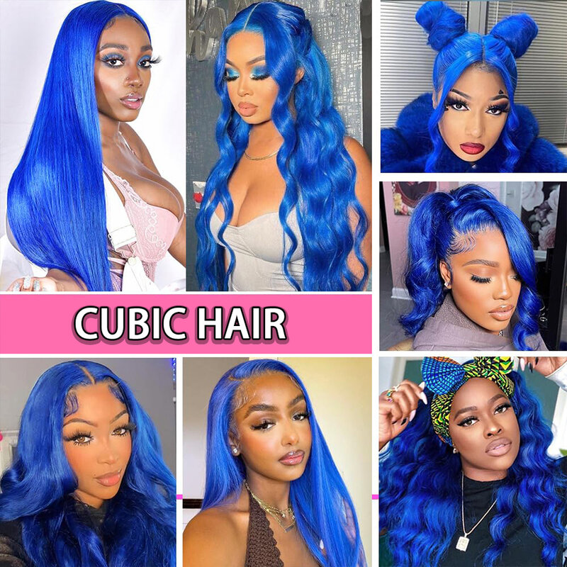 Perruque Lace Front Wig Body Wave Naturelle, Cheveux Humains, Bleu, Transparent HD, 13x4, Densité 200%