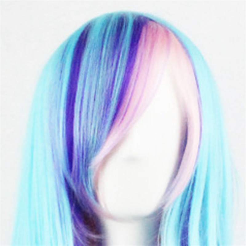 Peluca de pelo sintético largo y rizado para mujer, postizo de 70cm de colores del arcoíris, para fiesta y Cosplay