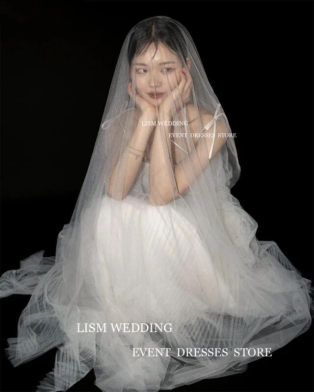 LISM gaun pernikahan Korea ruffle berjenjang Tulle sederhana tali Spaghetti pakaian Formal A-Line gaun pengantin kustom