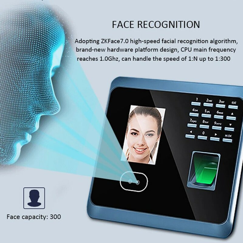 Linx-UF100Plus Biometric Fingerprint Face Recognition, Time Attachment Machine, Sistema com teclado, WiFi, Facial Time Clock