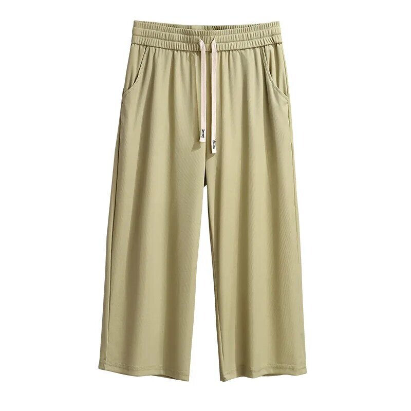 Женские летние свободные прямые шелковые укороченные брюки, 155 кг, 4 цвета