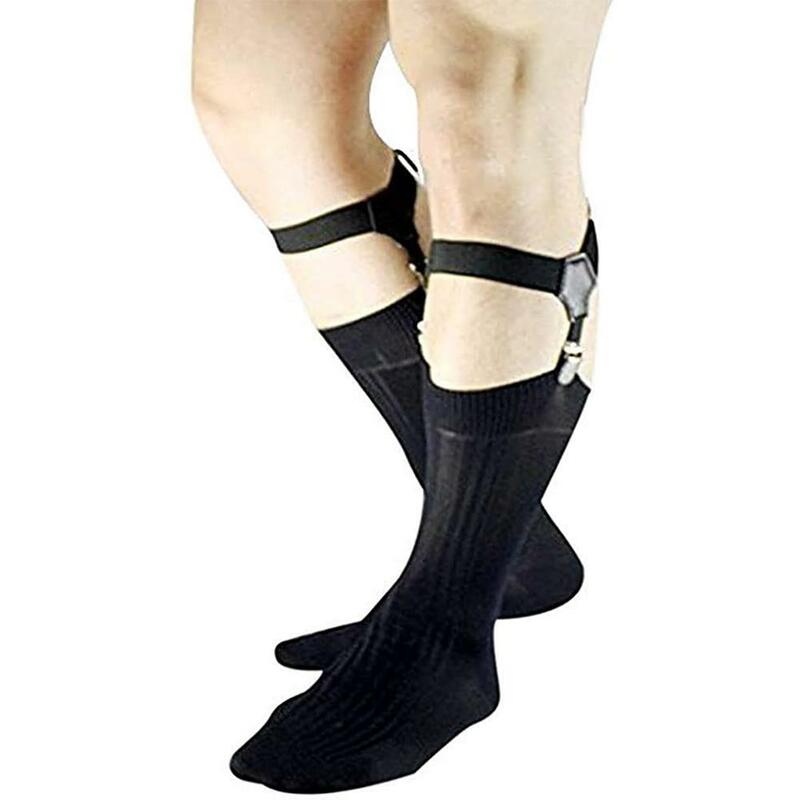 Un paio di calzini neri da uomo reggicalze cintura regolabile reggicalze elastiche calzino clip antiscivolo bretelle A bocca d'anatra Up Hold U6B4