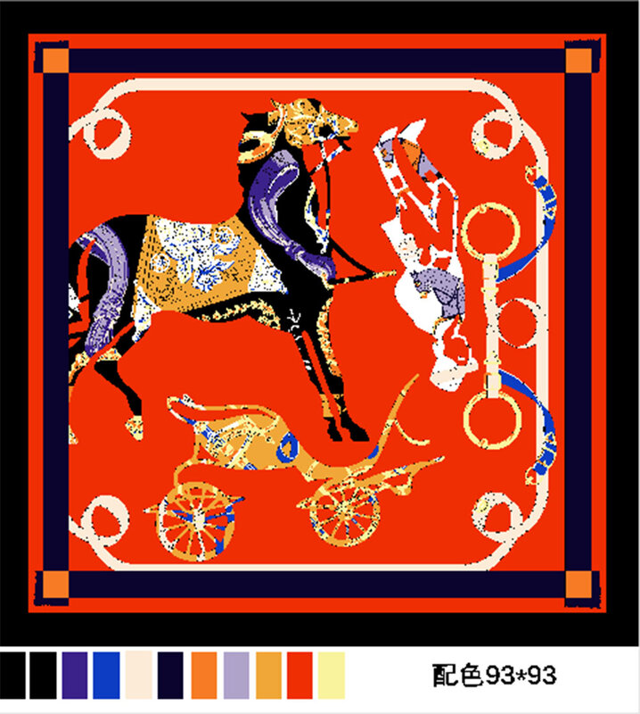 Seta da donna come il modello alla moda sciarpa quadrata in raso grande sciarpa di design con sensazione di seta stampata a cavallo