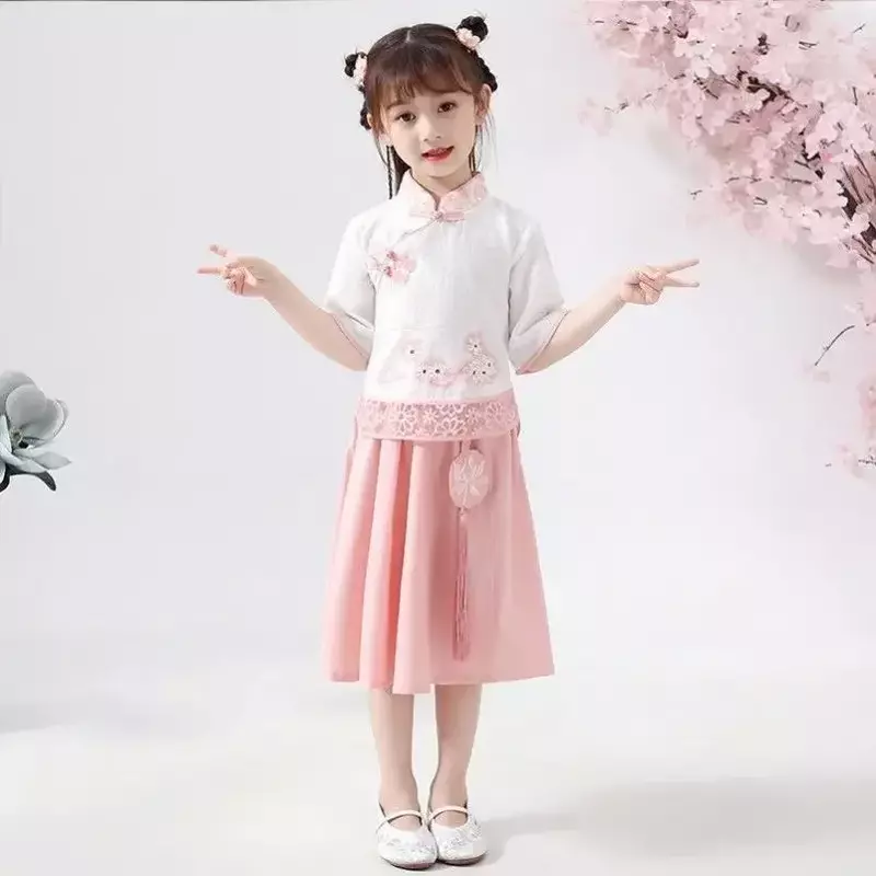 Kinder altes Kostüm chinesischer Stil kleines Mädchen Tang Anzug 2023 Sommer neue Hanfu Abschluss feier Kleid niedlichen Qipao Kleid