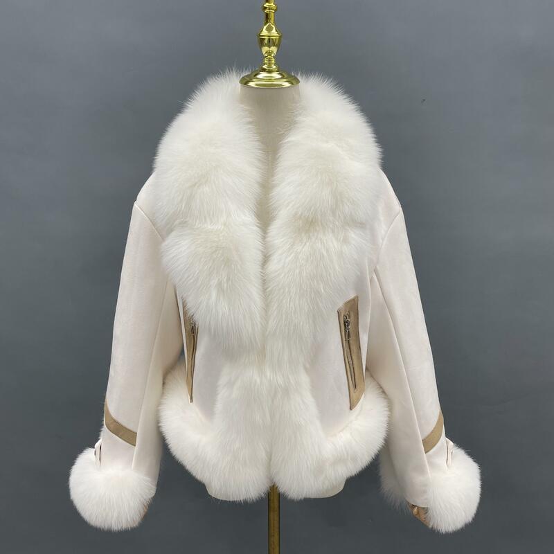Janefur-jaqueta com gola de pele de raposa para mulheres, casaco de pele real, roupas quentes, inverno