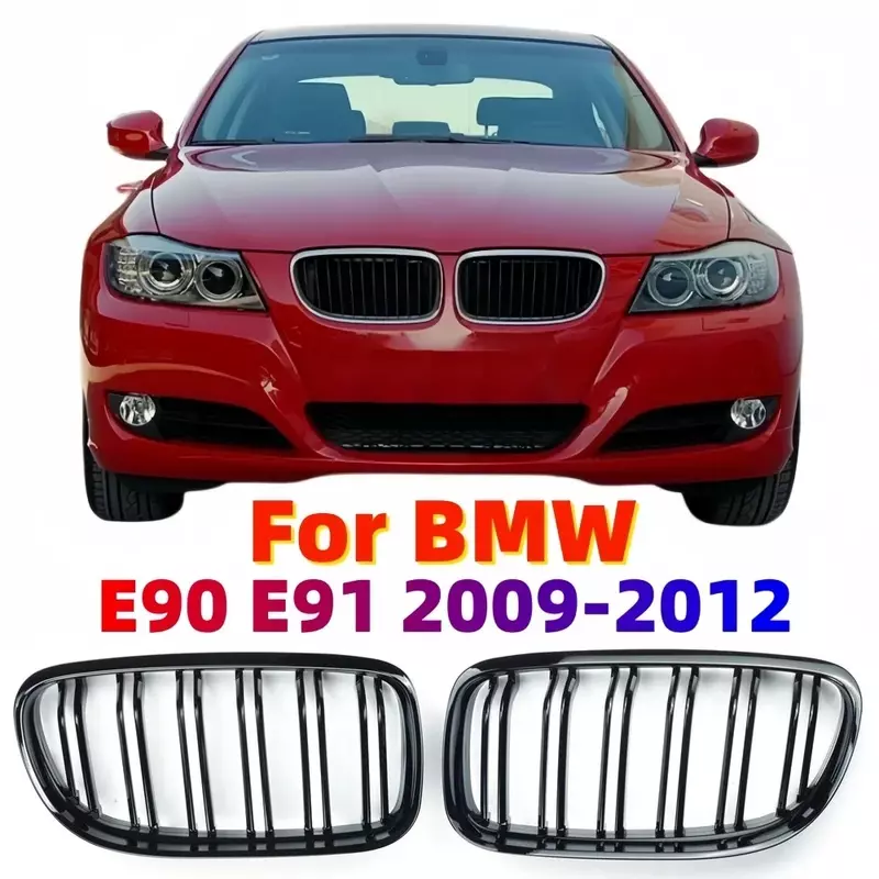 Tampilan Baru Kisi Kisi Depan Mobil Mengkilap 2 Baris Serpihan Ganda untuk BMW 3 Seri E90 E91 2009 2010 2011 2012 Gaya Mobil