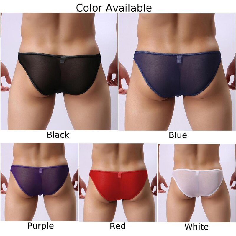 กางเกงในบิกินี่ผ้าตาข่ายโปร่งเซ็กซี่สำหรับผู้ชายกางเกงในสามเหลี่ยมซีทรูกางเกงในกางเกงใน bulge POUCH ชุดชั้นในโปร่งใสเร้าอารมณ์