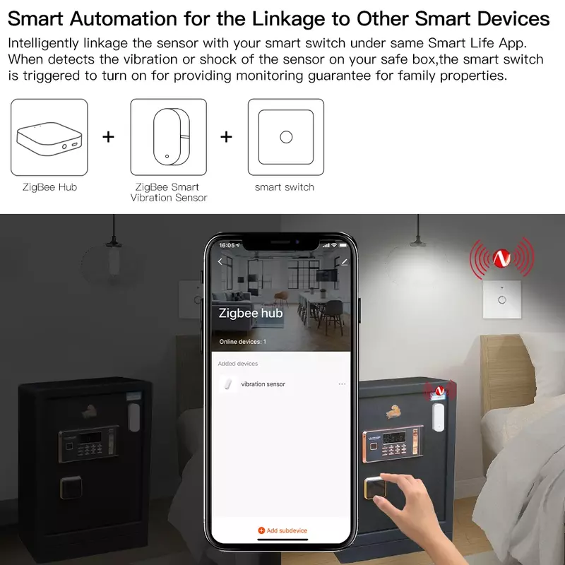 Moes ZigBee Smart Vibrations sensor Erkennung, Tuya Smart Life App Benachricht igung, Echtzeit-Bewegungs schock Alarm, Verlaufs aufzeichnung