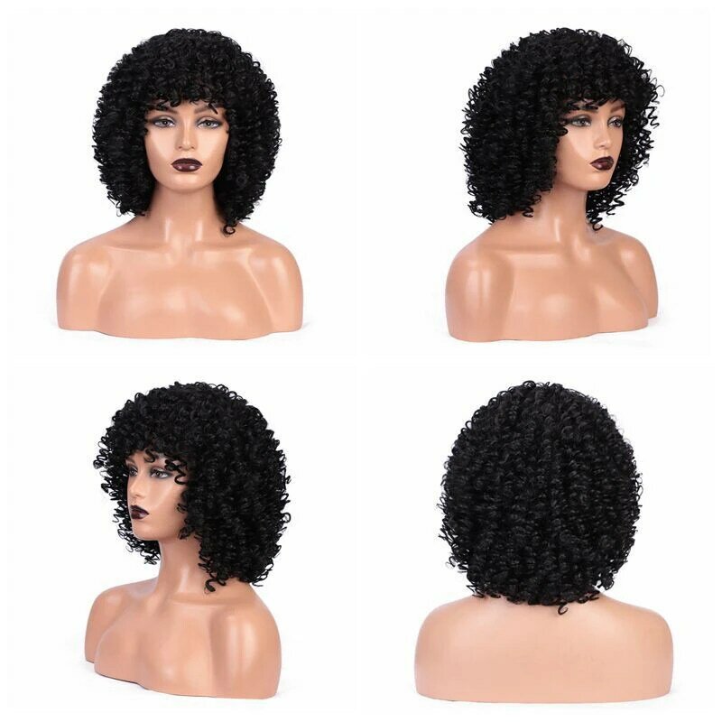 Długie peruka z lokami Afro z hukiem w stylu Vintage z lat 80. Średniej długości sztuczne włosy bez klipsów siateczkowe nakrycie głowy 14 cali dla kobiet na co dzień