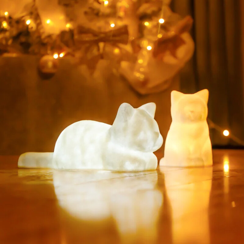 Прикроватная лампа в виде кошки, холодная и теплая, два цвета