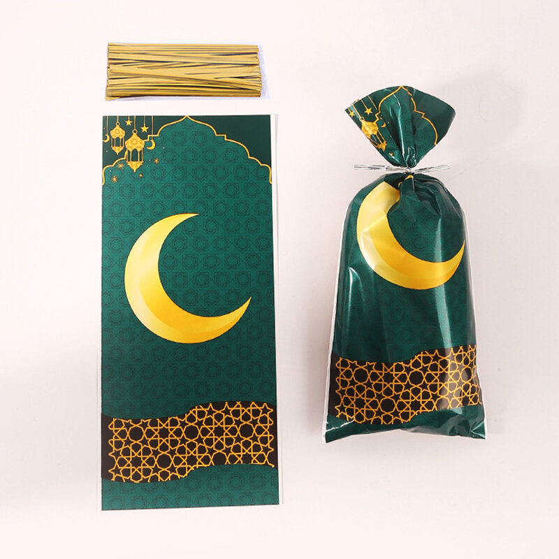 50 buah tas kemasan hadiah Lebaran Natal kantung kemasan kue permen Ramadan Kareem perlengkapan dekorasi pesta Lebaran Selamat Natal