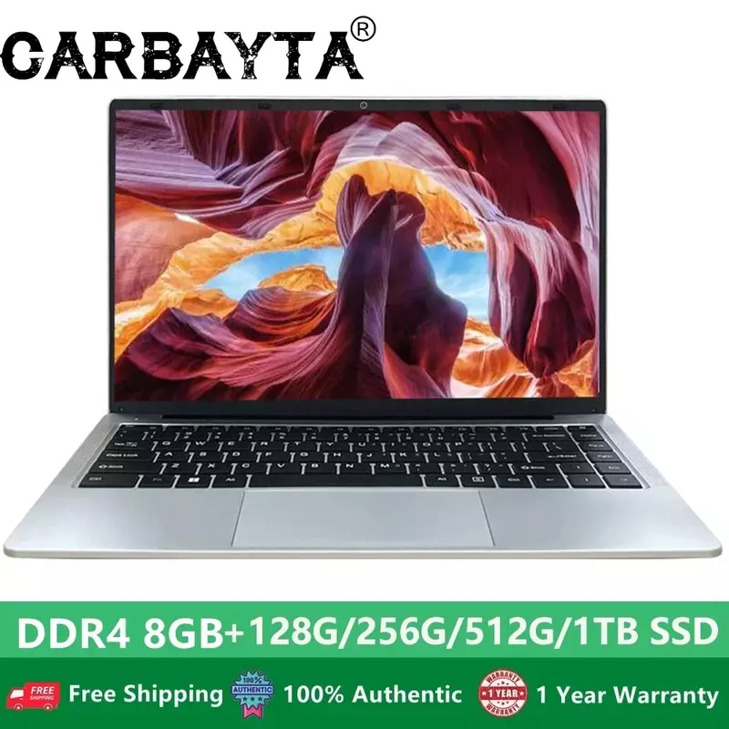 Carbayta 14,1 Zoll Notebook Intel J4105 Windows 10 Computer DDR4 8GB RAM 128/256/512GB SSD 2,4g/5,0g WLAN Bluetooth Laptop